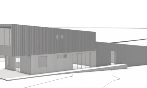 Modern minimalist architectural building design rendering.